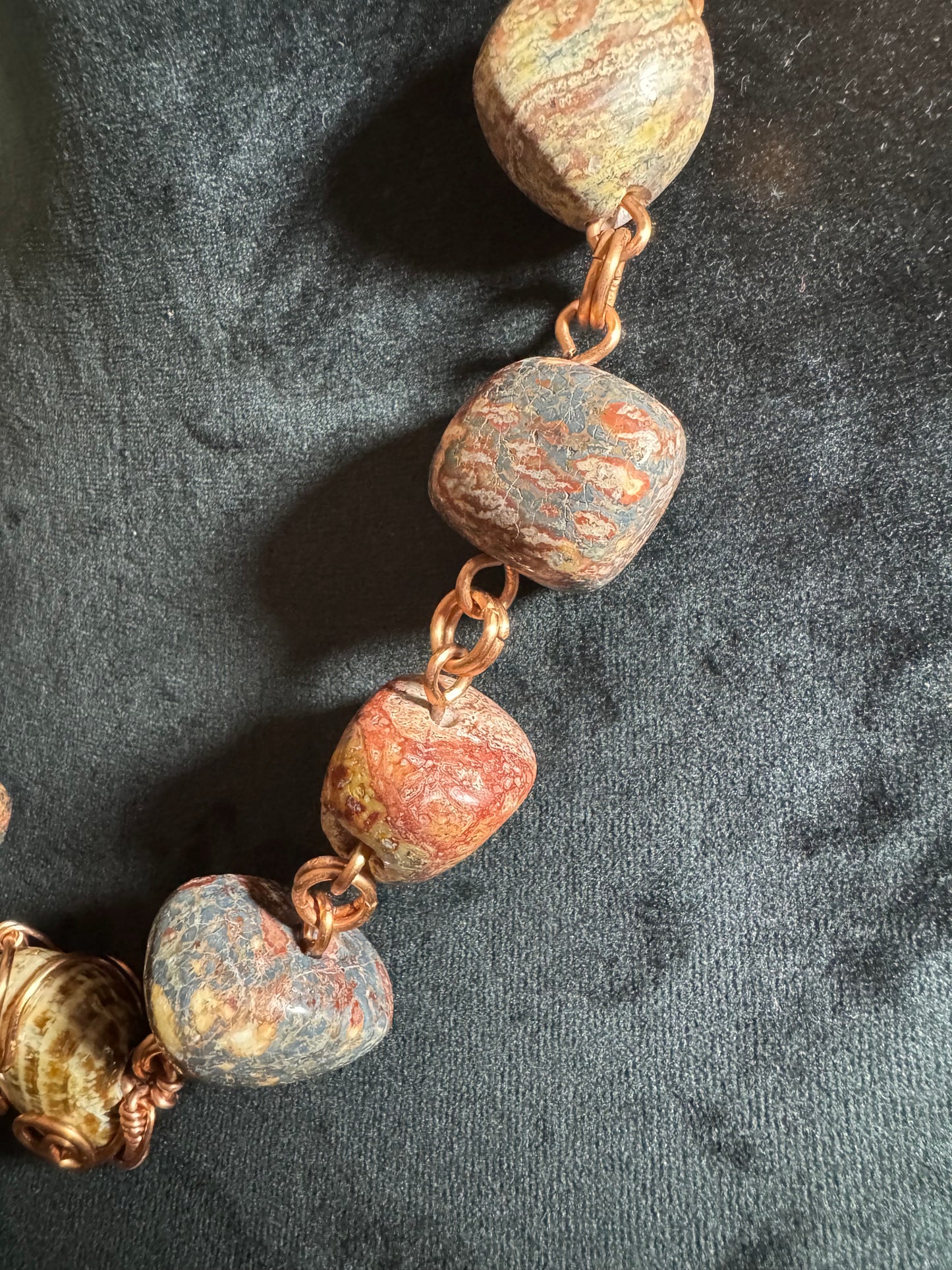 Leopard Skin Jasper & Aragonite Chunky Chain and Bracelet Set