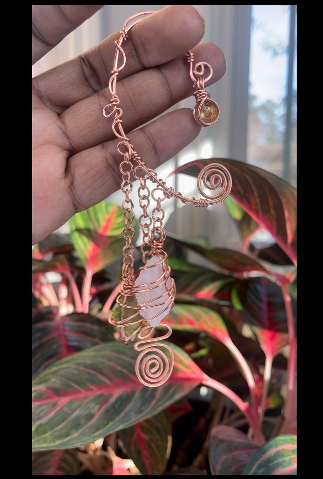 Rose Quartz, Citrine & Jade Charm Ear Cuff