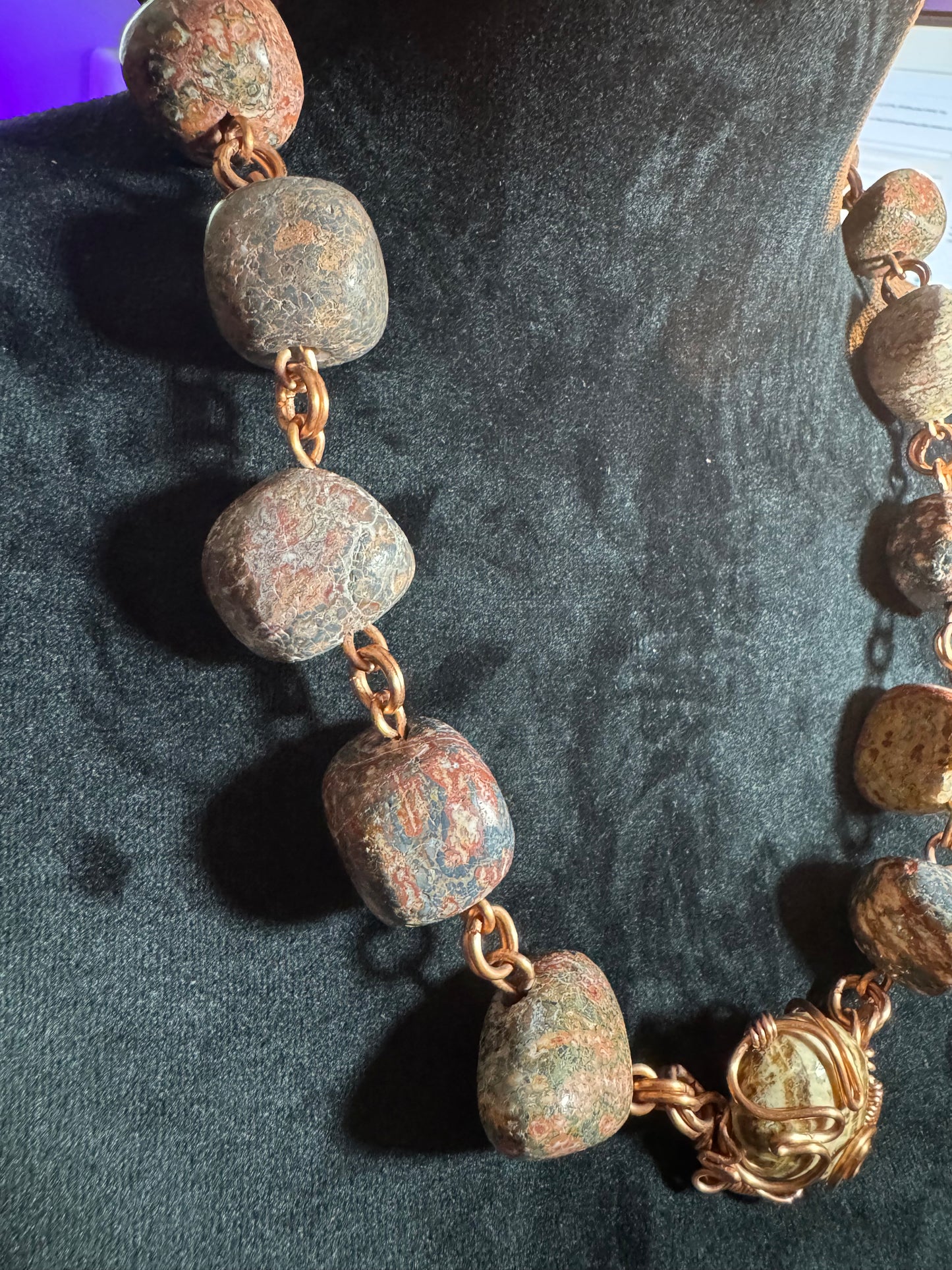 Leopard Skin Jasper & Aragonite Chunky Chain and Bracelet Set