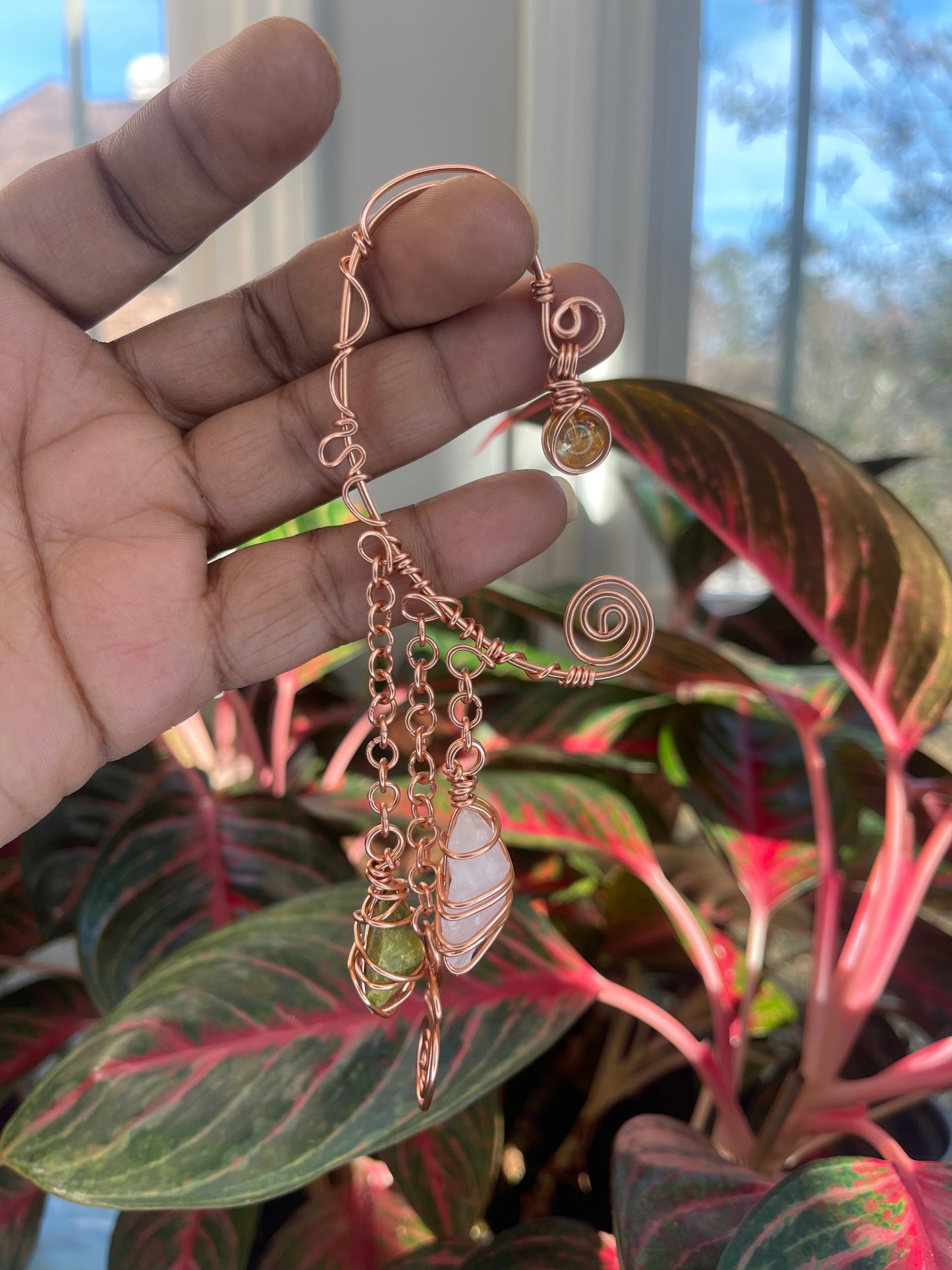 Rose Quartz, Citrine & Jade Charm Ear Cuff