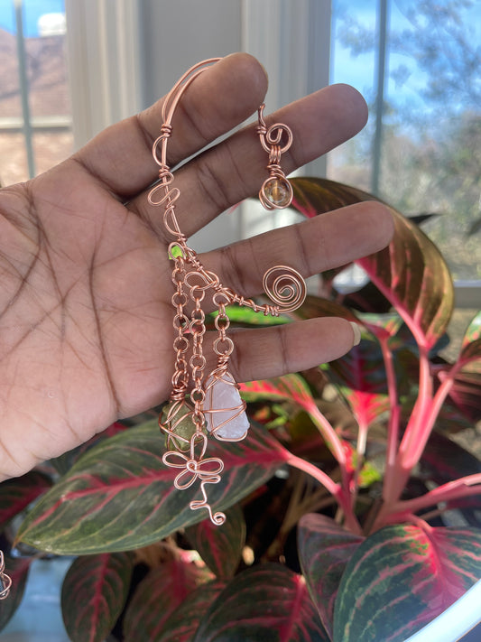 Rose Quartz, Citrine & Jade Charm Ear Cuff