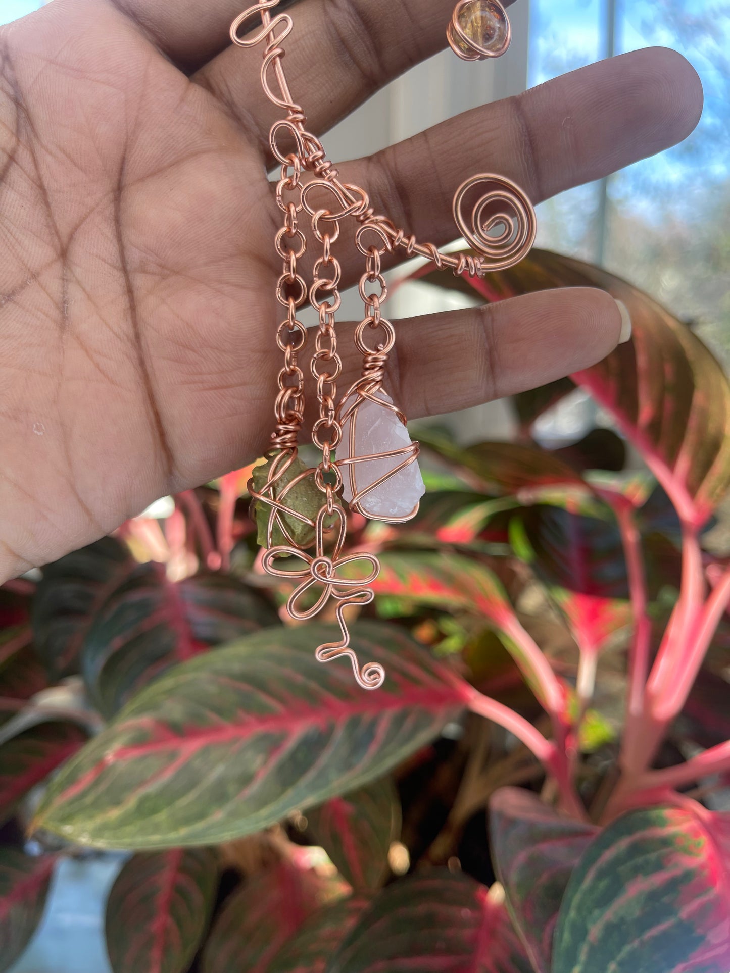 Rose Quartz, Citrine & Jade Charm Ear Cuff