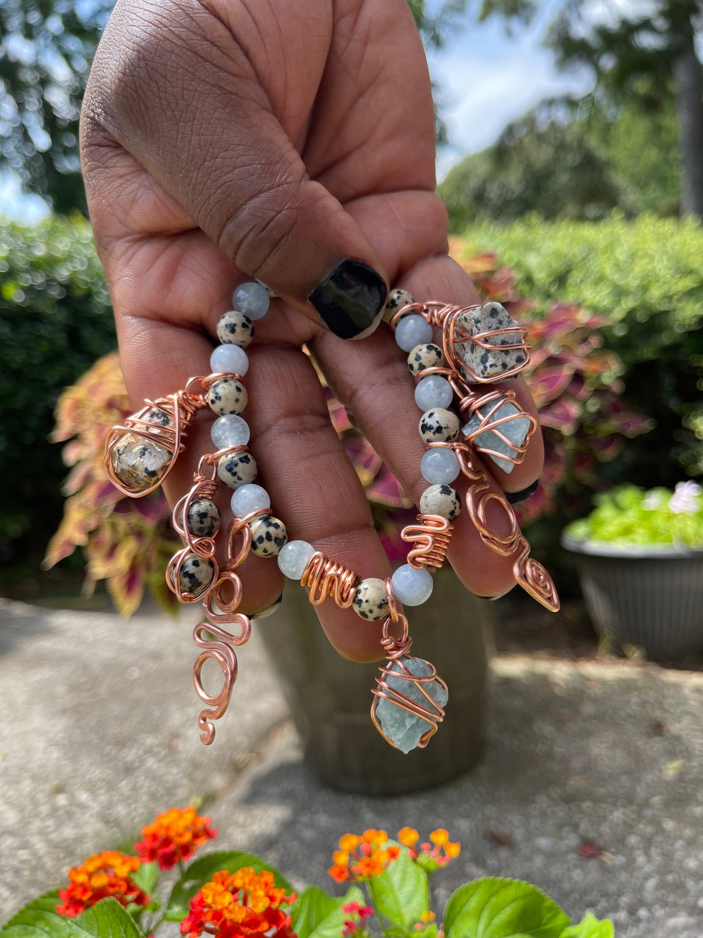 Aquamarine & Dalmatian Juno Charm Bracelet