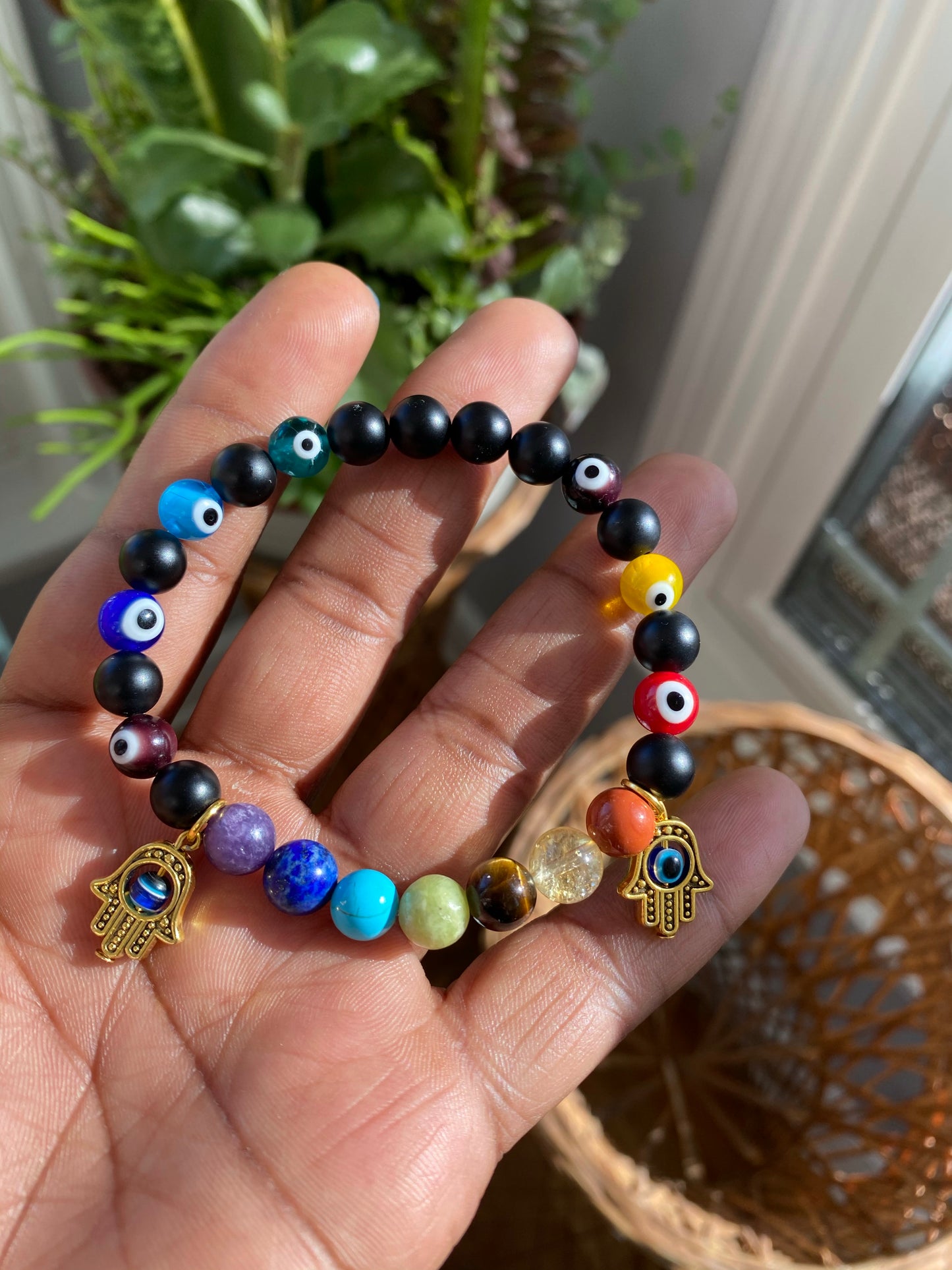 7 Chakra Hamsa Evil Eye Protection Bracelet