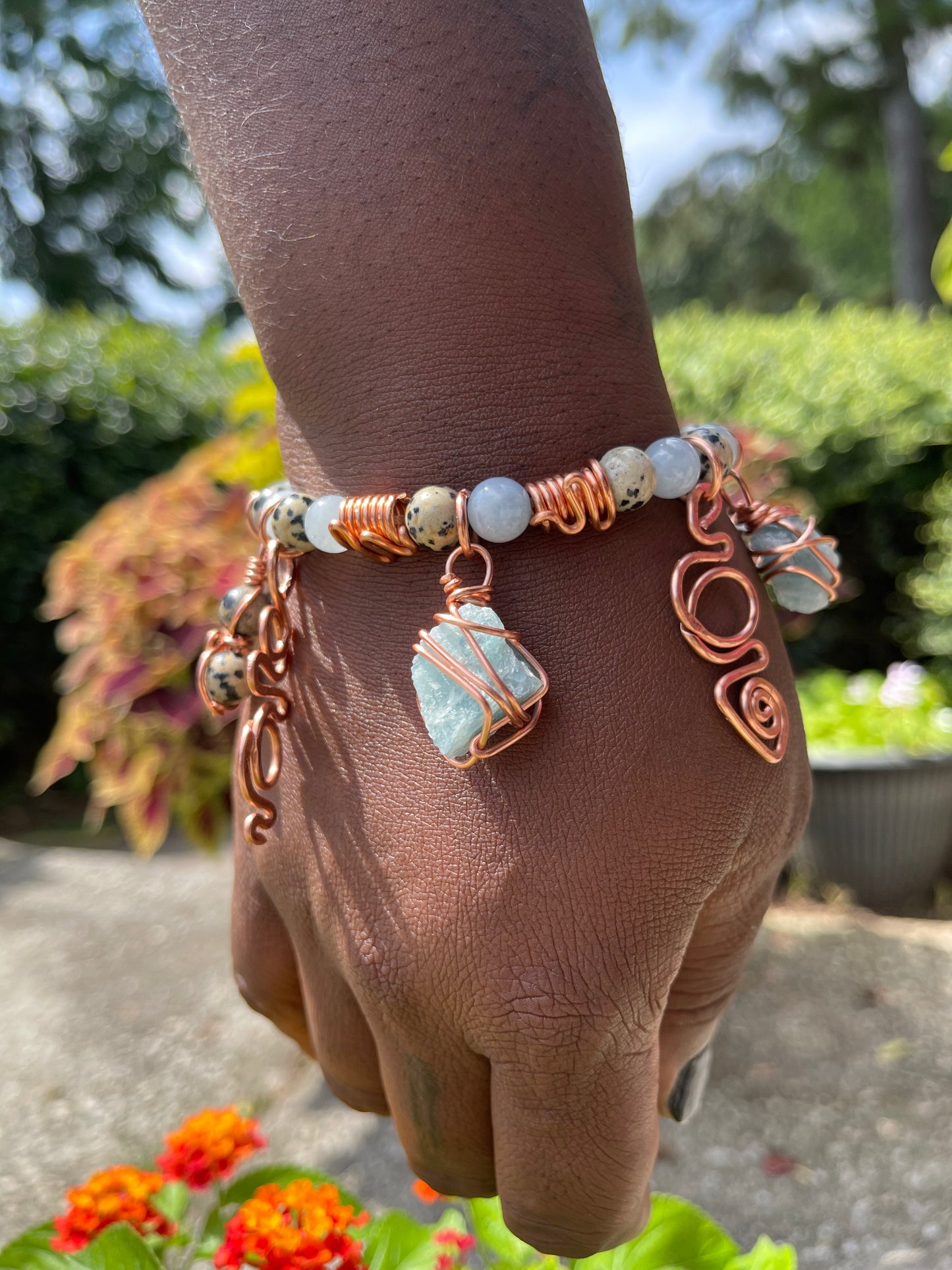 Aquamarine & Dalmatian Juno Charm Bracelet