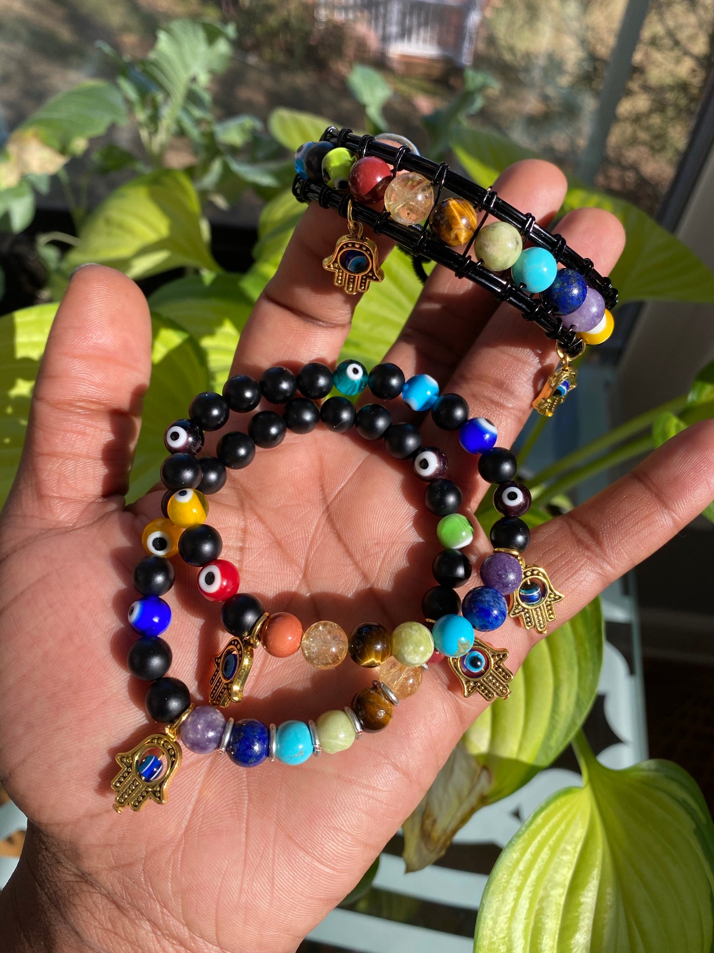 7 Chakra Hamsa Evil Eye Protection Bracelet