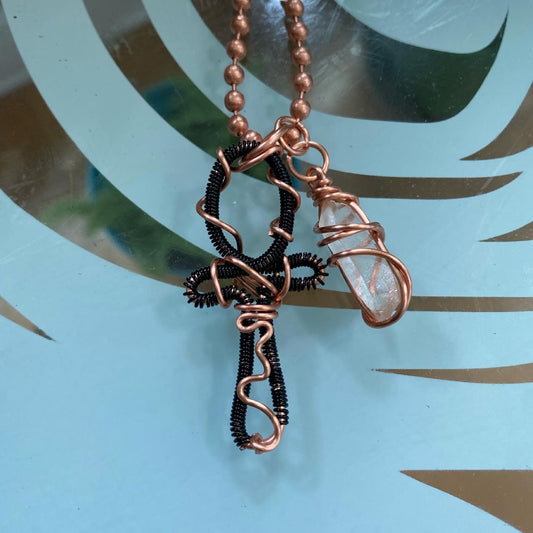 Black Ankh & Quartz Chain