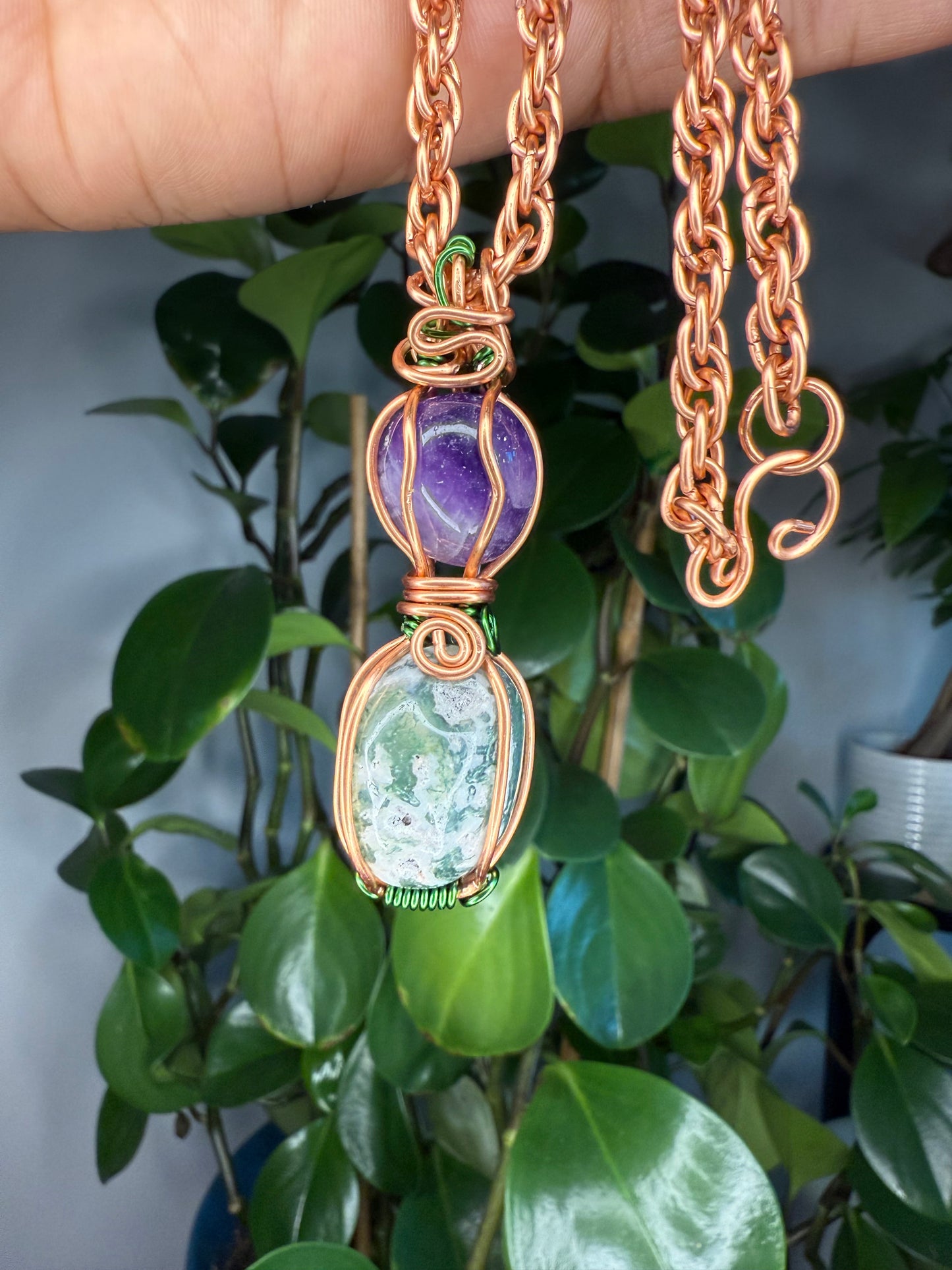 Amethyst & Moss Agate Pendant