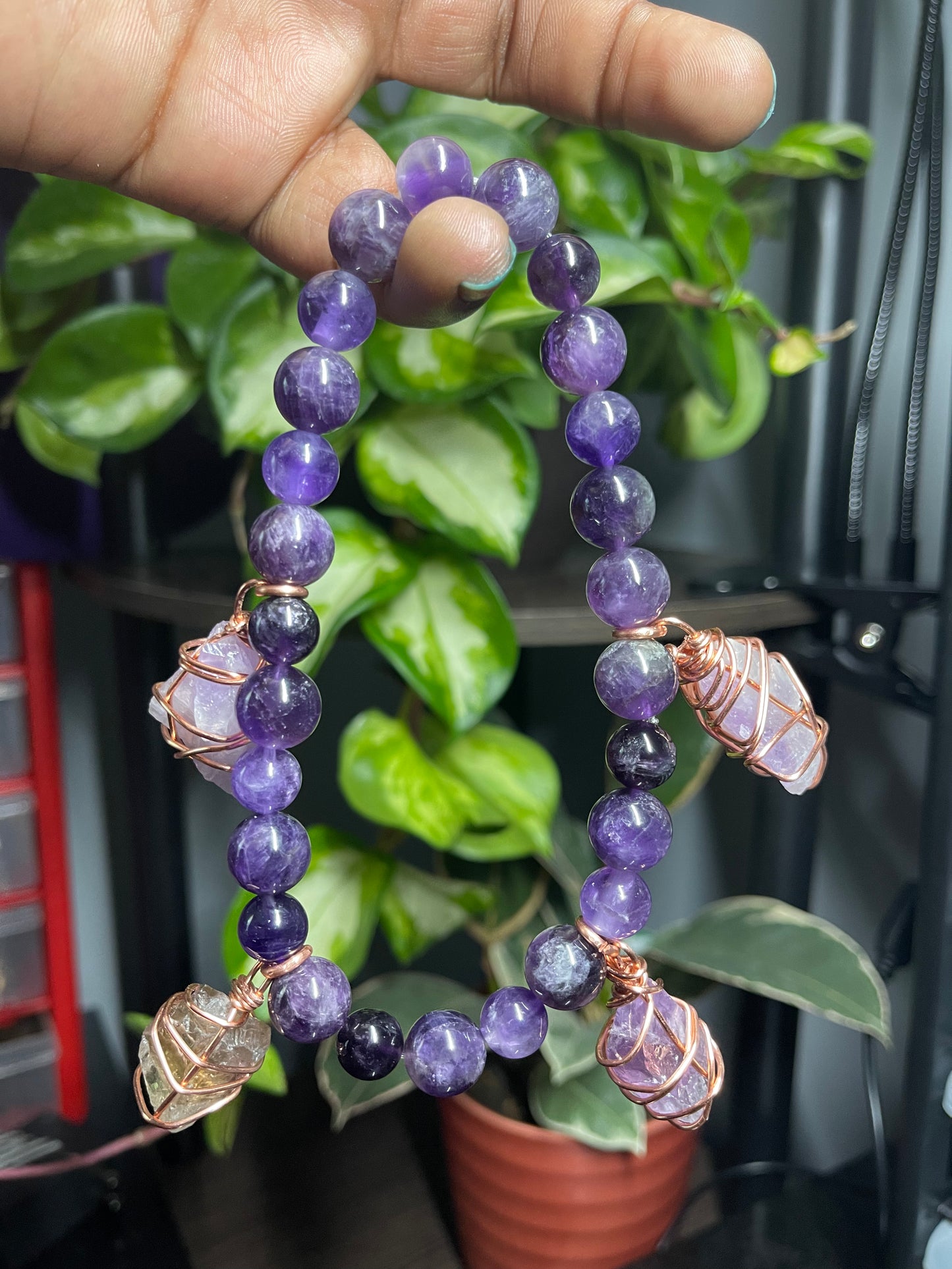 Amethyst Beaded Charm Anklet