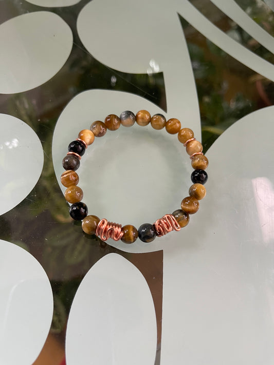 Blue & Gold Tiger Eye Beaded Bracelet