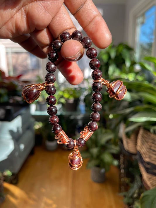 Garnet Beaded Charm Bracelet