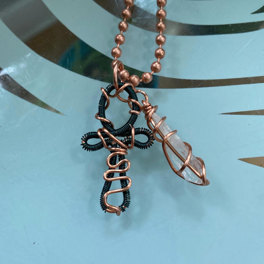 Teal Ankh & Quartz chain